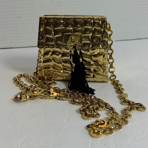 Debbie J. Palmer Handbags - Debbie J. Palmer Vintage Gold Mini Bag with Chain and Tassel Pre-owned.